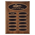 9" x 12"/Plates 1" x 3 1/4" American Walnut 12 Plate Perpetual Plaque with Black Brass Elliptical Plates