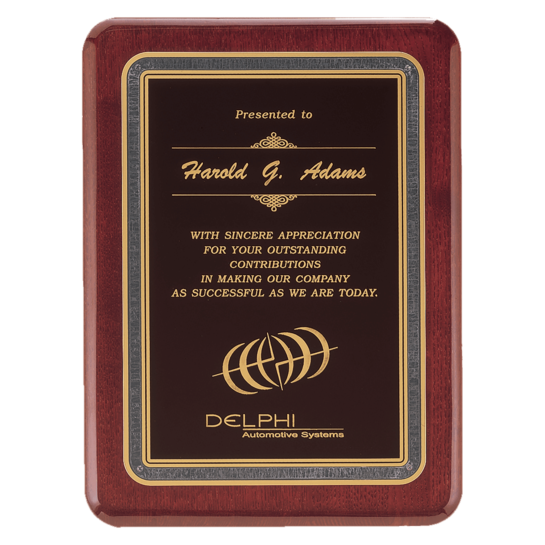 Rosewood Piano Finish Plaque with Black/Gold 8" x 10 1/2" Florentine DesignLaserFX Plate