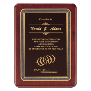 Rosewood Piano Finish Plaque with Black/Gold 9" x 12" Florentine Design LaserFX Plate