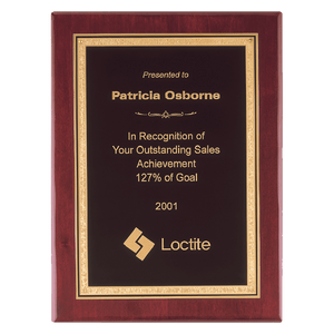 Rosewood Piano Finish Plaque with Gold Florentine Border Black 9" x 12" Airflyte Premium LaserFX Plate