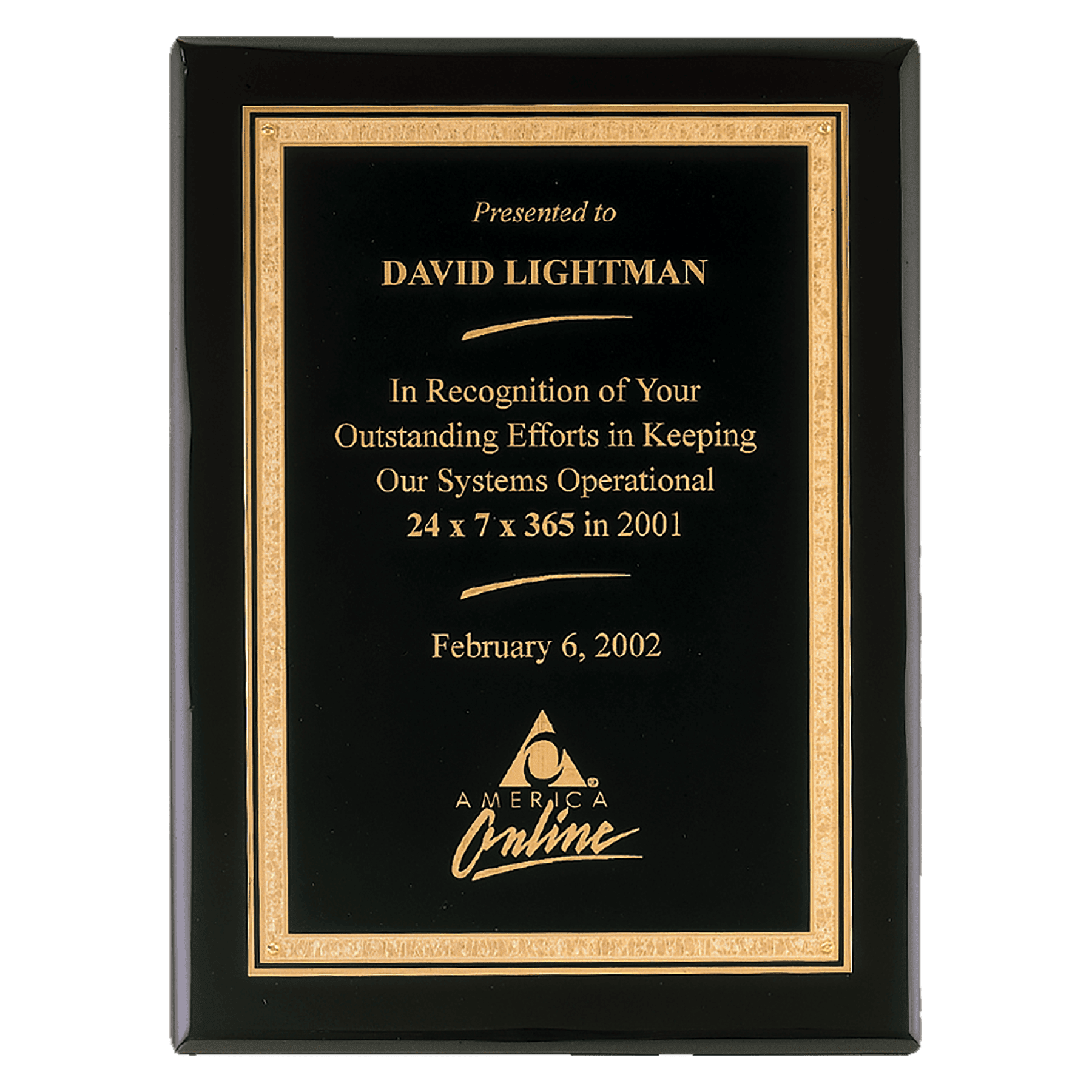 Black Piano Finish Plaque with Gold 7" x 9" Airflyte Premium Florentine Border LaserFX Plate