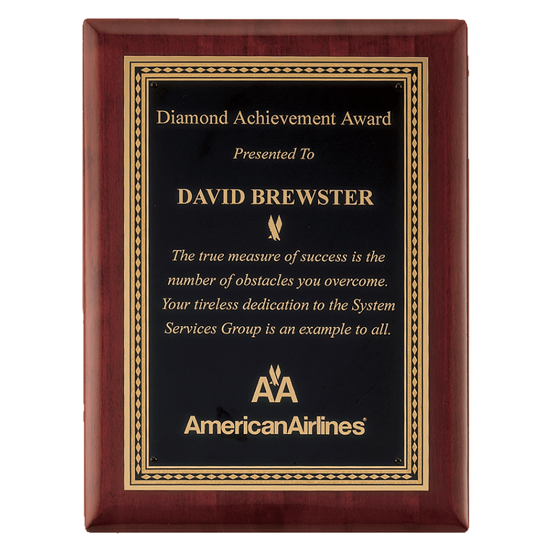 Rosewood Piano Finish Plaque with Gold Border Black 2 7" x 9" Airflyte Premium LaserFX Plate