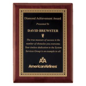 Rosewood Piano Finish Plaque with Gold Border Black 9" x 12" Airflyte Premium LaserFX Plate