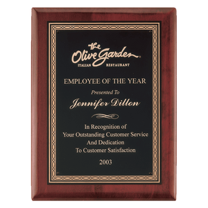 Rosewood Piano Finish Plaque with Gold Border Laserable Black Brass 7" x 9" Airflyte Premium PLate