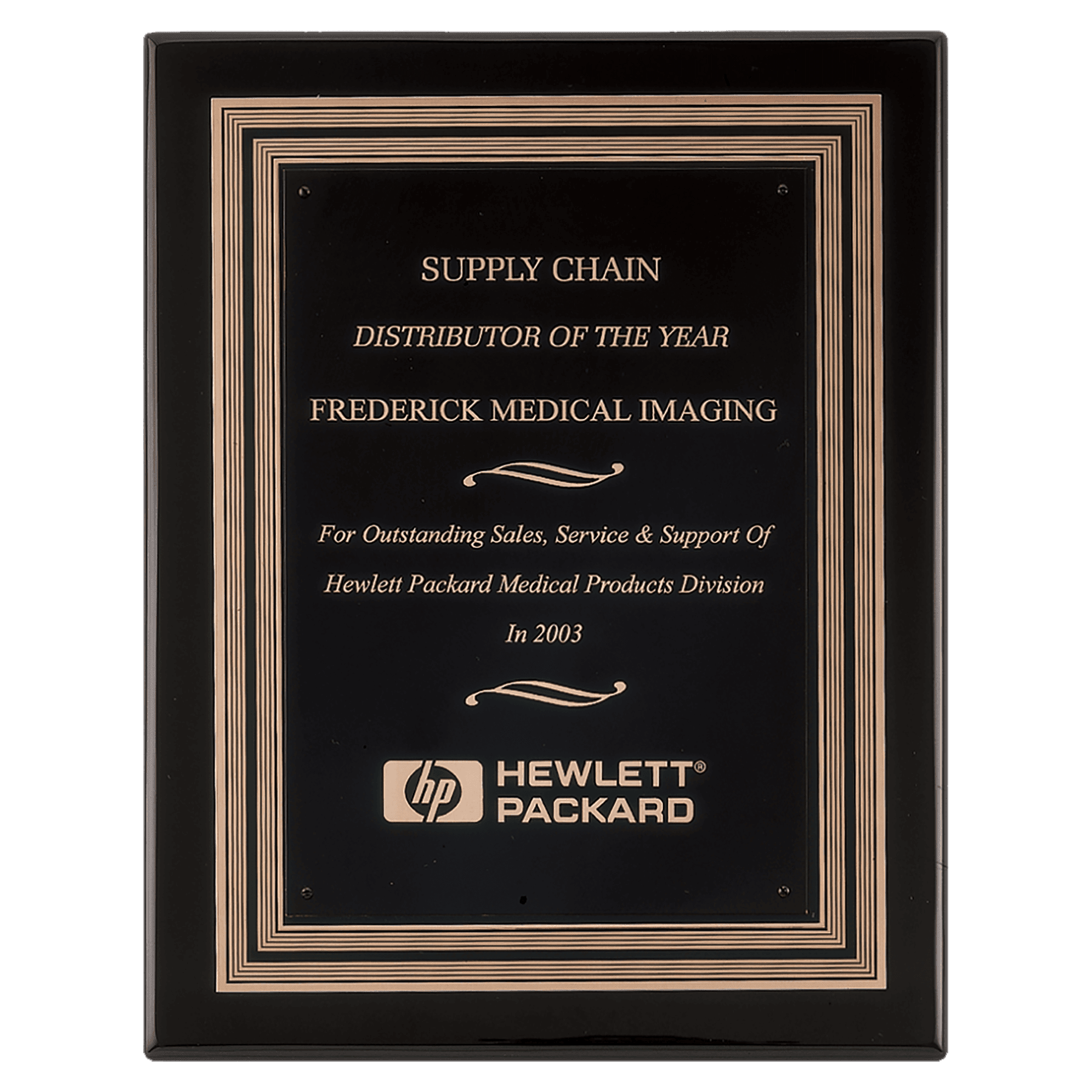Black Piano Finish Plaque w/Black/Gold Embossed Back Plate & Black Brass 11" x 14" Plate