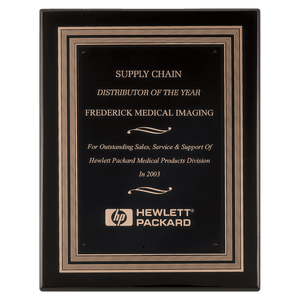 Black Piano Finish Plaque w/Black/Gold Embossed Back Plate & Black Brass 11" x 14" Plate