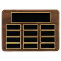 Walnut 12 Plate Perpetual Plaque with Black Brass 11" x 15"/Plates 1 1/2" x 3 3/4" American Plates