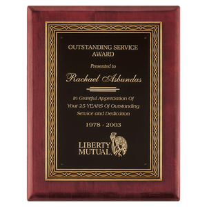 Rosewood Piano Finish Plaque w/Antique Bronze Cast Frame and Black Brass 11" x 14" Plate