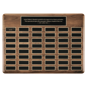 Walnut 48 Plate Perpetual Plaque with Black Brass 20" x 30"/Plates 1 1/2" x 3 3/4" American Plates