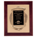 14" x 17" Rosewood Piano Finish Frame with Antique Bronze Casting with Black LaserFX Plate on Brushed Gold Metal Background
