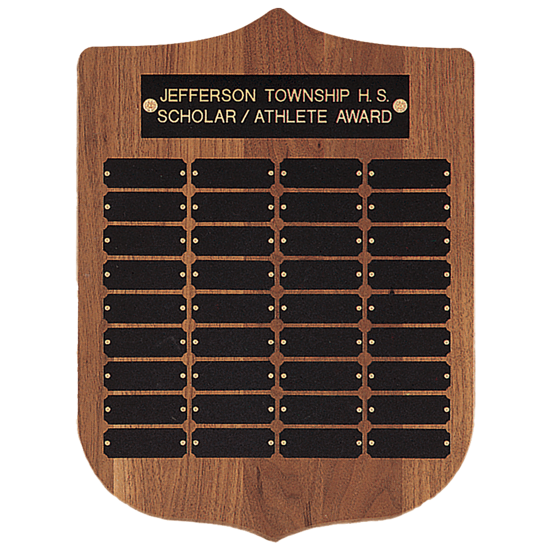 12" x 16"/Plates 7/8" x 2 1/2" American Walnut 36 Plate Perpetual Plaque with Black Brass Plates