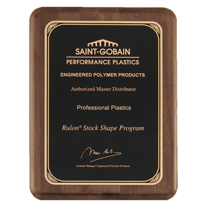 Walnut Piano Finish Plaque with Gold 7" x 9" Airflyte Premium Florentine Border LaserFX Plate