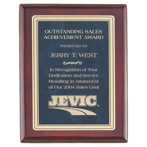 Rosewood Piano Finish Plaque with Sapphire Marble/Gold 8" x 10" Florentine Design LaserFX Plate