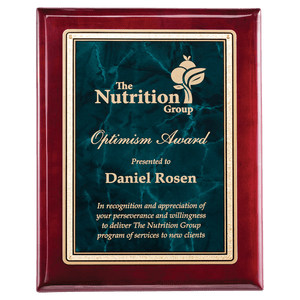 Rosewood Piano Finish Plaque with Emerald Marble/Gold 10 1/2" x 13" Florentine Design LaserFX Plate
