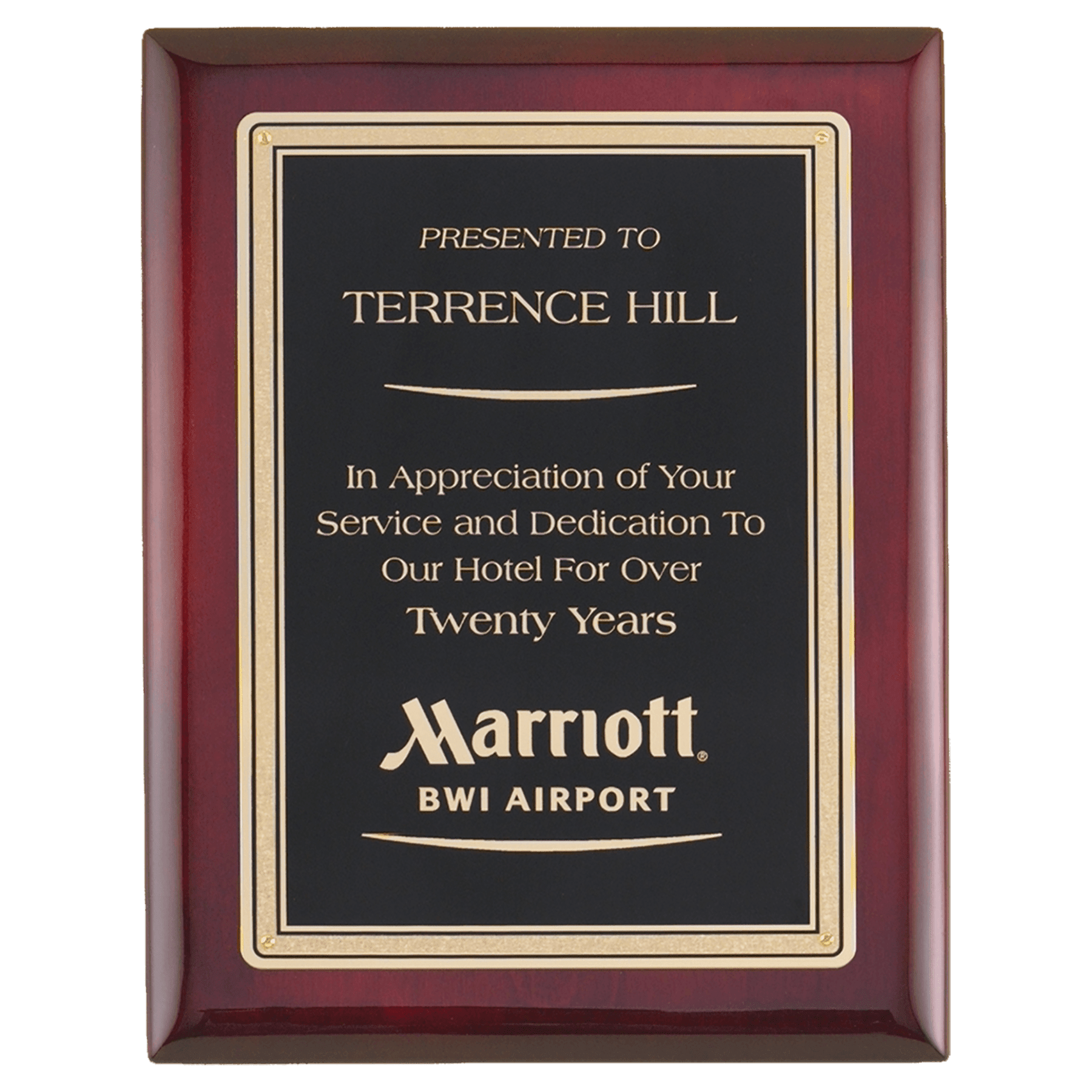 Rosewood Piano Finish Plaque with Gold Border Black 7" x 9" Airflyte Premium LaserFX Plate