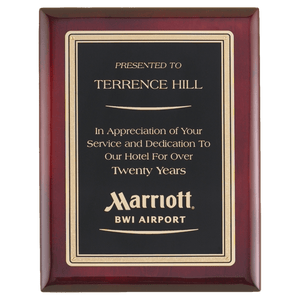 Rosewood Piano Finish Plaque with Gold Border Black 3 Airflyte Premium LaserFX Plate