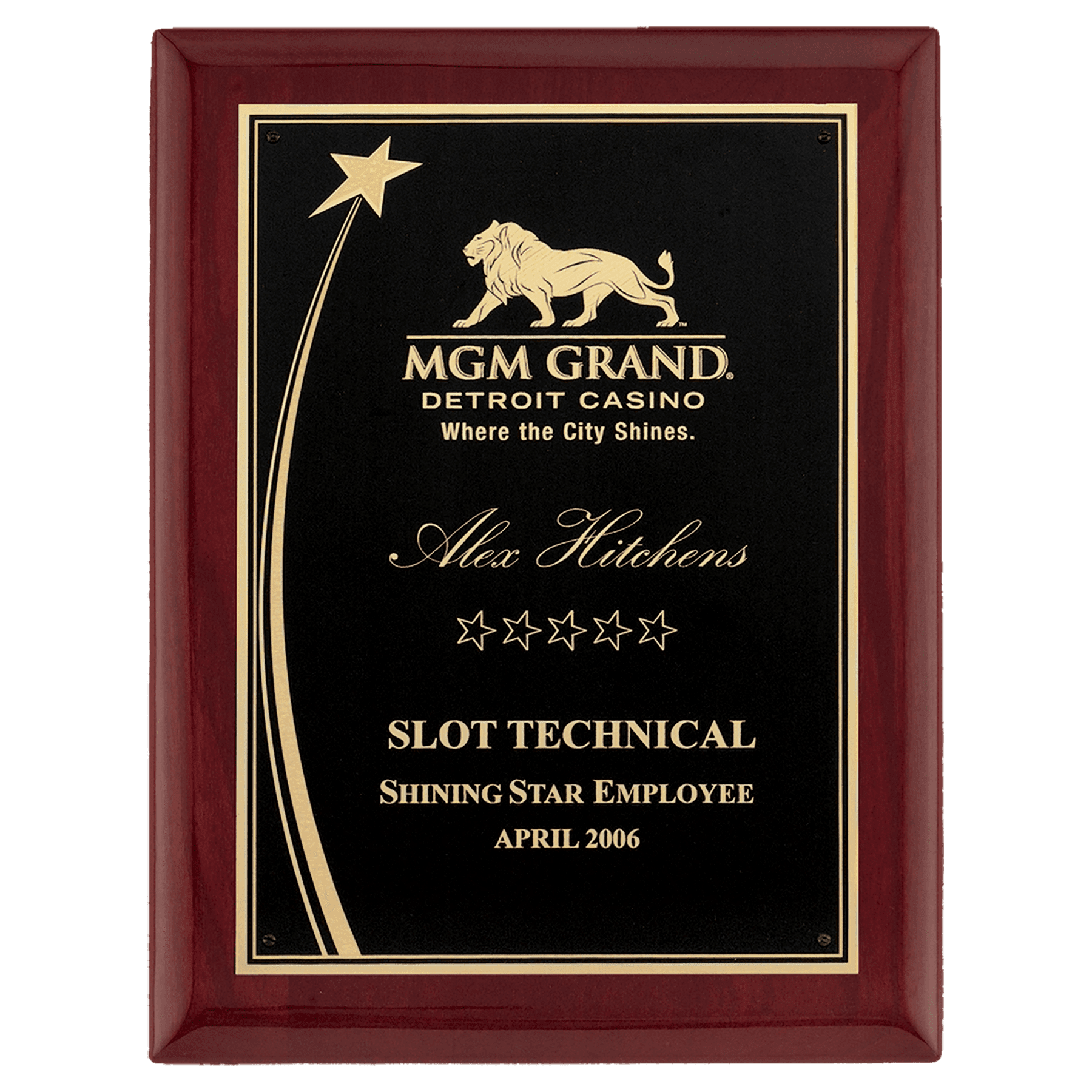 9" x 12" Airflyte Premium Rosewood Piano Finish Plaque with Shooting Star Accent Engraving Plate