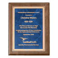 Walnut Piano Finish Plaque with Gold 8" x 10 1/2" Airflyte Premium Florentine Border Sapphire Marble LaserFX Plate