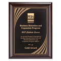 8" x 10" Hand Rubbed Cherry Finish Plaque with Cascading Gold Swirl Design Laserable Black Brass Plate