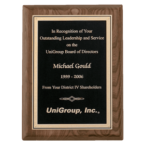 Walnut Piano Finish Plaque with Textured Black/Gold 8" x 10" Airflyte Florentine Border LaserFX Plate