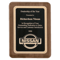 9" x 12" Airflyte Premium Walnut Piano Finish Plaque with Gold Florentine Border Textured LaserFX Plate