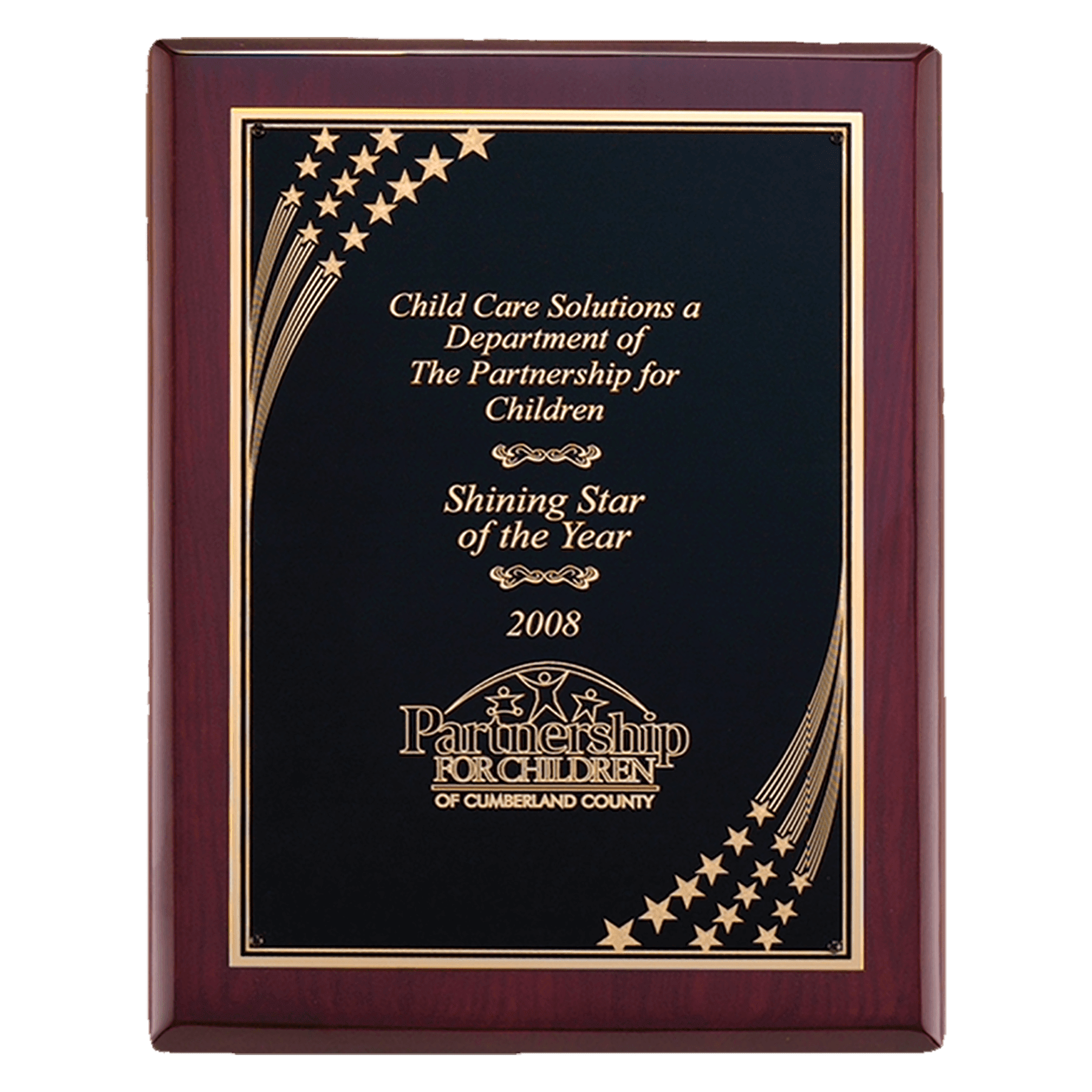 7" x 9" Airflyte Rosewood Piano Finish Plaque with Gold Florentine Star Border LaserFX Plate