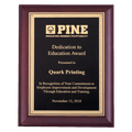 7" x 9" Hand Rubbed Cherry Finish Plaque with Gold Florentine Border Black LaserFX Plate
