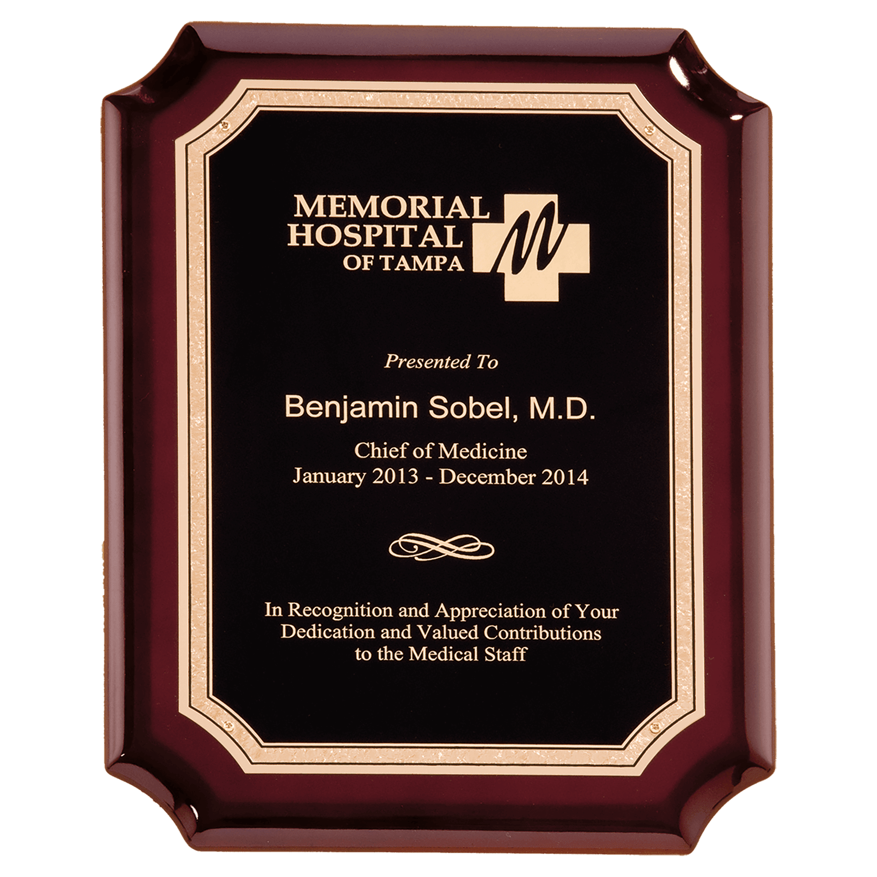 Rosewood High Gloss Plaque with Black Gold 9" x 12" Florentine Border LaserFX Plate