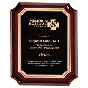 Rosewood High Gloss Plaque with Black Gold 9" x 12" Florentine Border LaserFX Plate