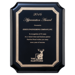Black High Gloss Plaque with Black Gold 9" x 12" Florentine Border LaserFX Plate