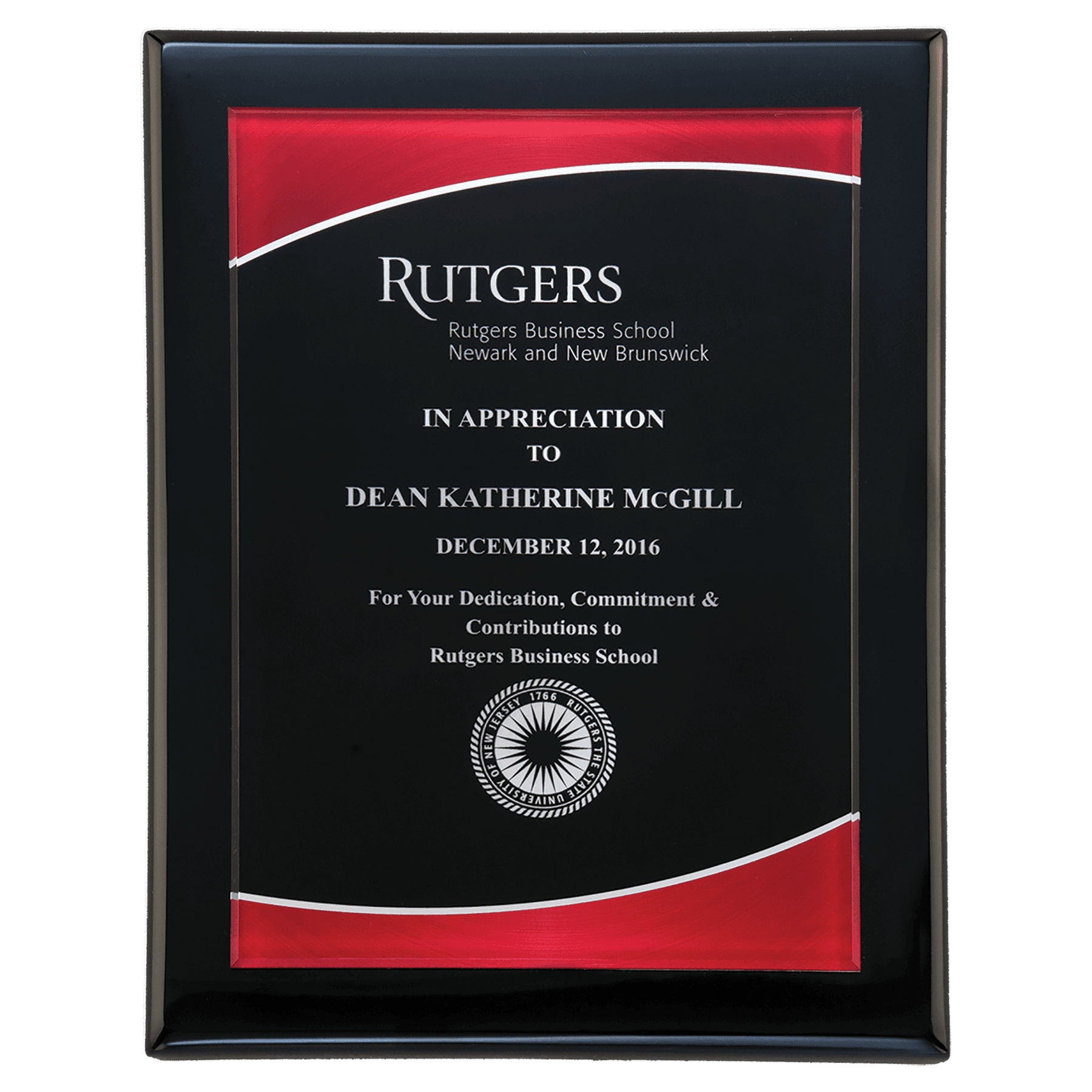 8" x 10" Airflyte Black Piano Finish Plaque with Red Border Acrylic Plate