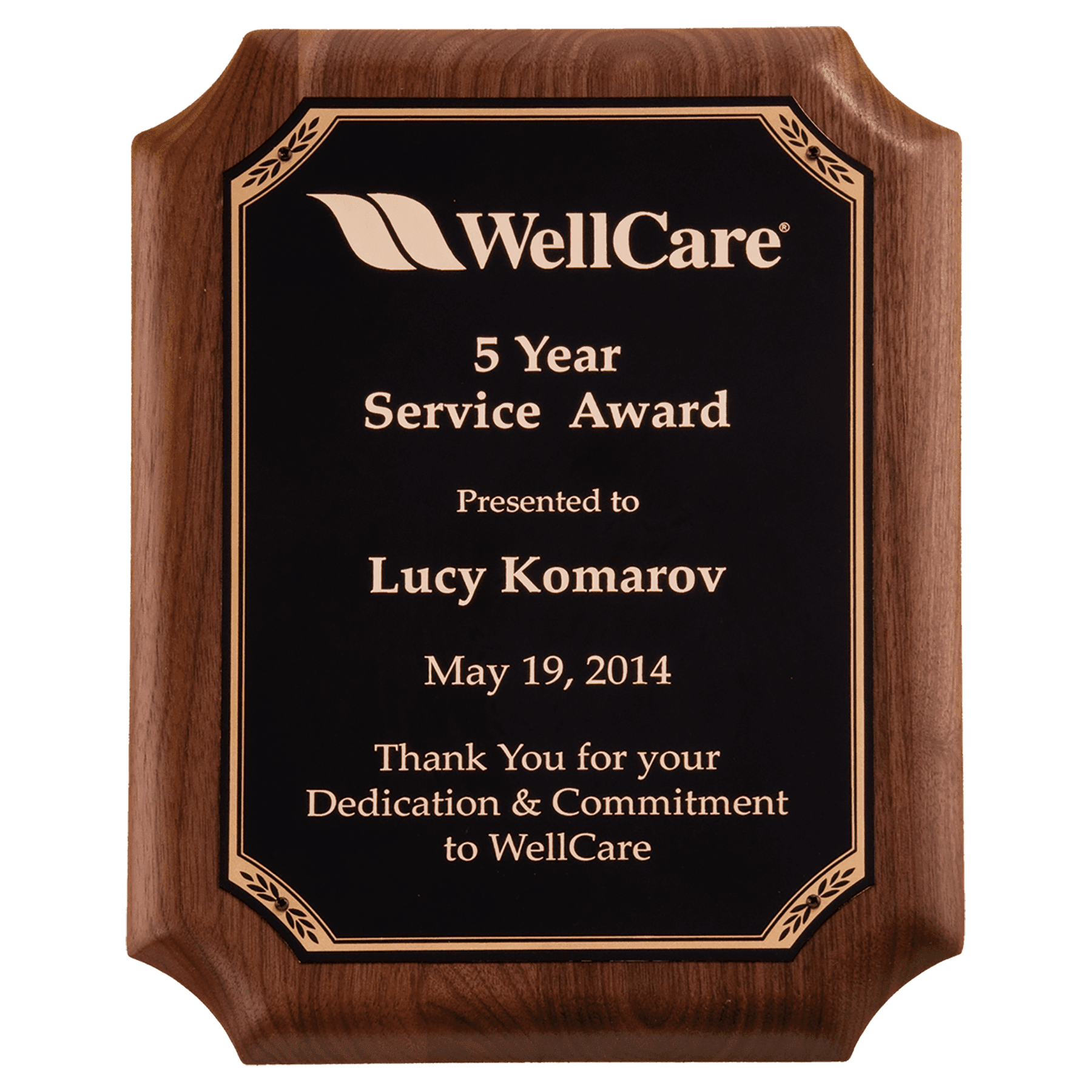 Walnut Plaque with Gold Border Black 8" x 10 1/2" American LaserFX Plate