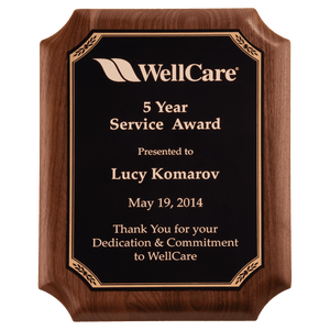 Walnut Plaque with Gold Border Black 9" x 12" American LaserFX Plate