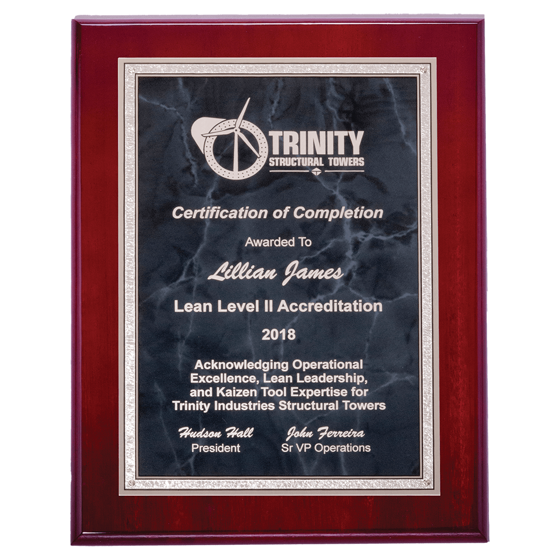 Rosewood High Gloss Plaque with Gray Marble/Silver 7" x 9" Airflyte Florentine Border Plate