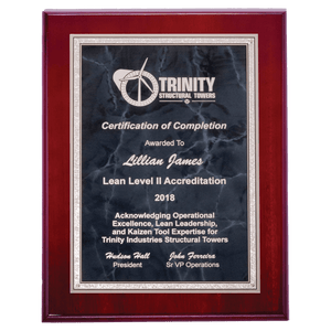 Rosewood High Gloss Plaque with Gray Marble/Silver 7" x 9" Airflyte Florentine Border Plate
