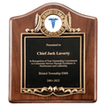 10" x 12" American Walnut Plaque with Gold Border Decorative Frame with 2" Insert Holder, Laserable Black Brass Plate- Witney Series