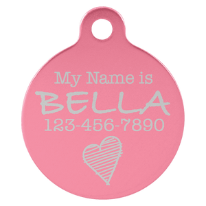 Pink 1" Laserable Anodized Aluminum Round Pet Tag with Tab