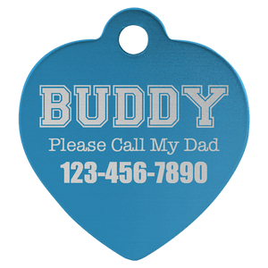 Blue 1 1/4" x 1 1/4" Laserable Anodized Aluminum Heart Pet Tag