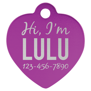 Purple 1 1/4" x 1 1/4" Laserable Anodized Aluminum Heart Pet Tag