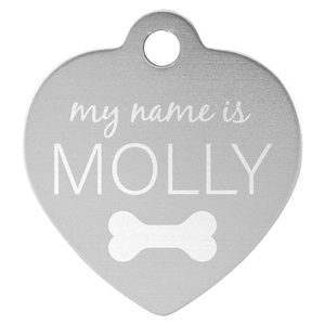 Silver 1 1/4" x 1 1/4" Laserable Anodized Aluminum Heart Pet Tag