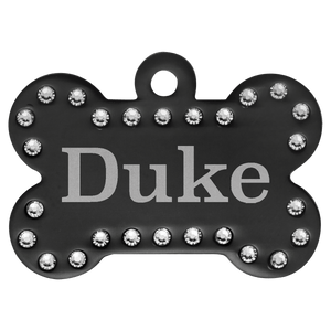 Black 1 1/2" x 1" Laserable Anodized Aluminum Swarovski Bling Bone with Tab