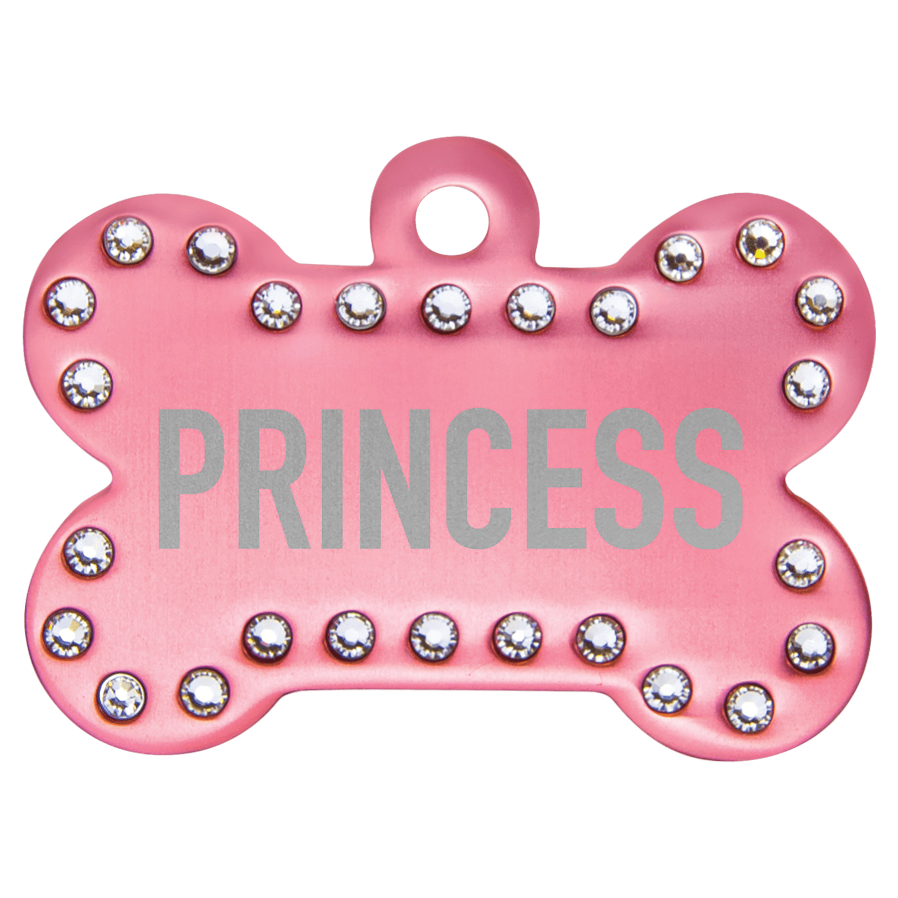Pink 1 1/2" x 1" Laserable Anodized Aluminum Swarovski Bling Bone with Tab
