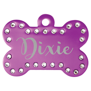 Purple 1 1/2" x 1" Laserable Anodized Aluminum Swarovski Bling Bone with Tab