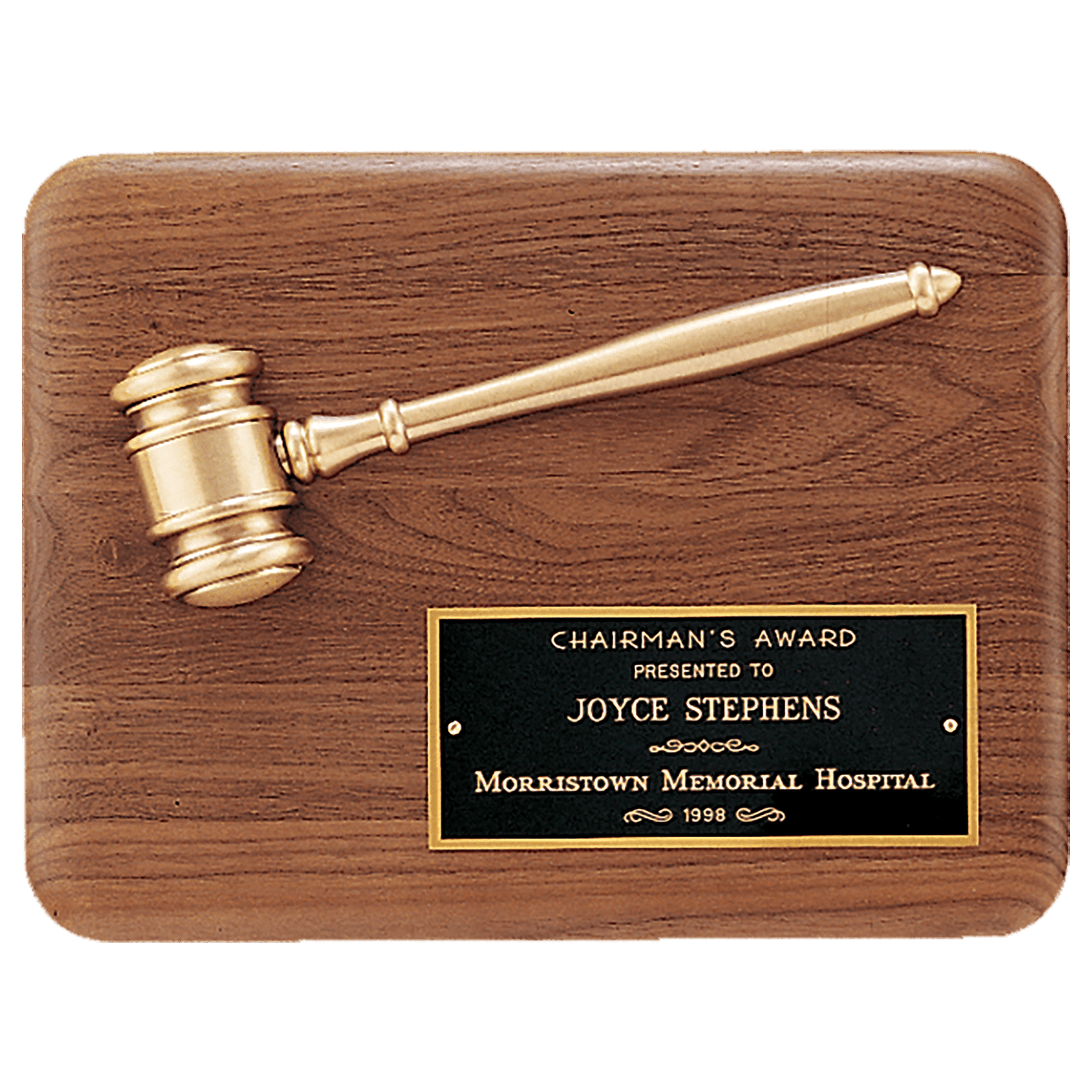 Solid 9" x 12" Walnut Plaque with Antique Bronze Half Gavel