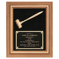 Gold Electroplated Gavel in a Walnut Frame with Black Velour Background and Black Laserable Brass 15" x 18" Plate