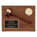 Solid Walnut Plaque with a Walnut Gavel, Gold Gavel Band, Black Laserable Brass Plate and 2" Insert Holder (Insert Sold Separately)