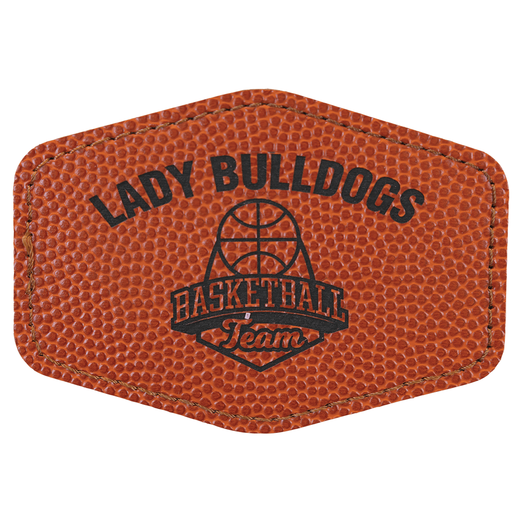 Basketball 3 1/2" x 2 1/2" Hex Laserable Leatherette Patch with Adhesive
