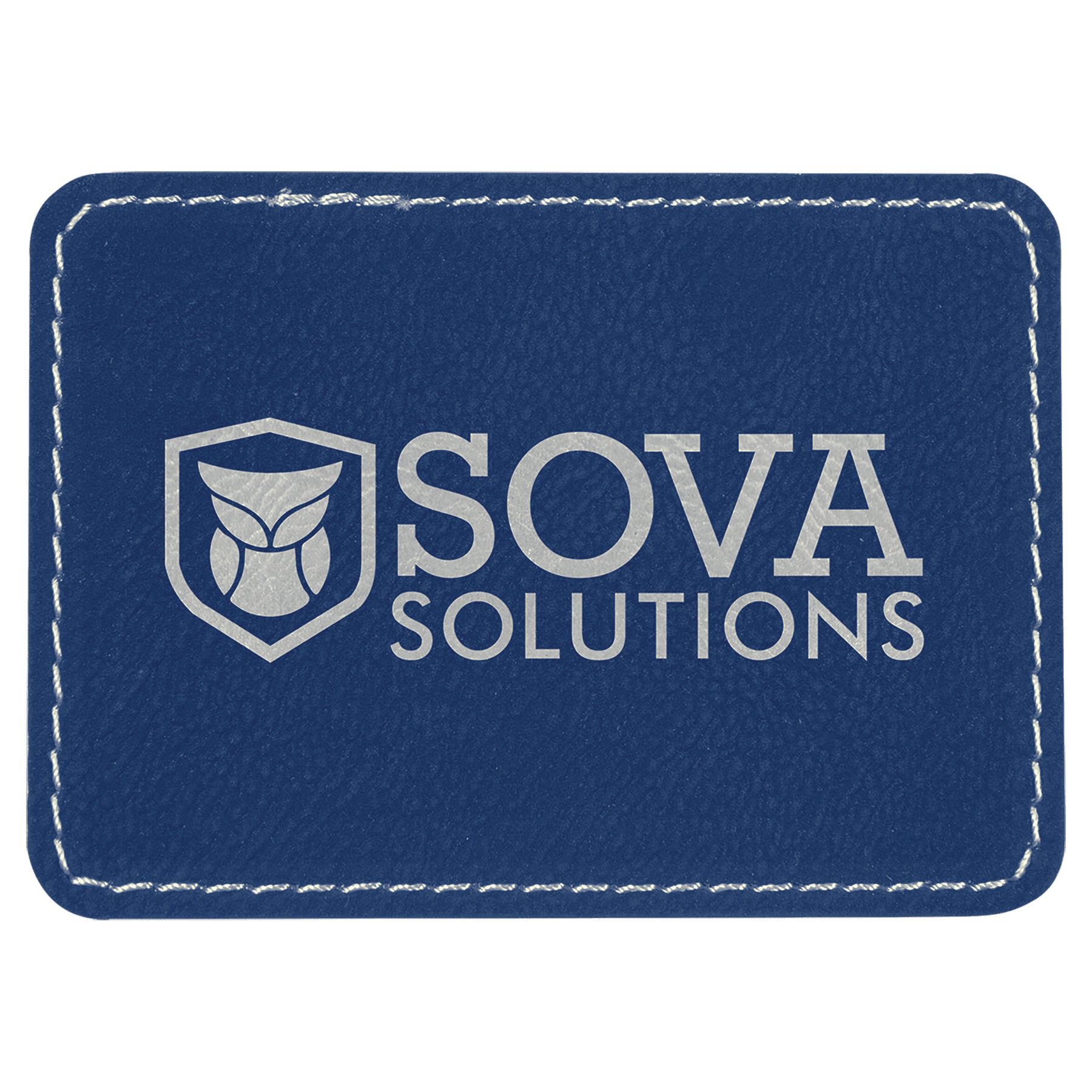 Blue/Silver 3 1/2" x 2 1/2" Laserable Leatherette Rectangle Patch with Kota Pro Adhesive