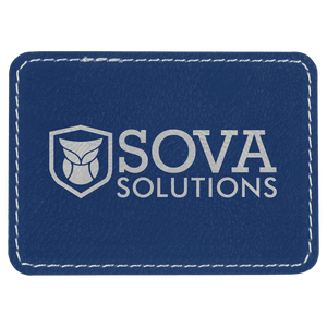 Blue/Silver 3 1/2" x 2 1/2" Laserable Leatherette Rectangle Patch with Kota Pro Adhesive
