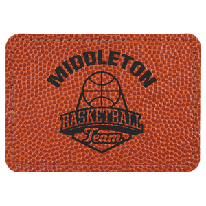 Basketball 3 1/2" x 2 1/2" Laserable Leatherette Rectangle Patch with Kota Pro Adhesive